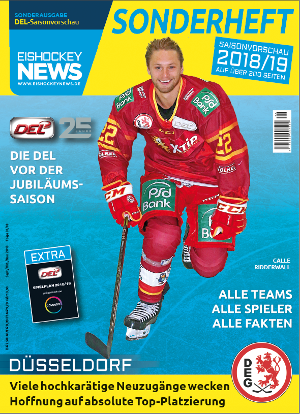 DEL Sonderheft 2018/19 mit Düsseldorf-Cover inkl. Mini-Spielplan